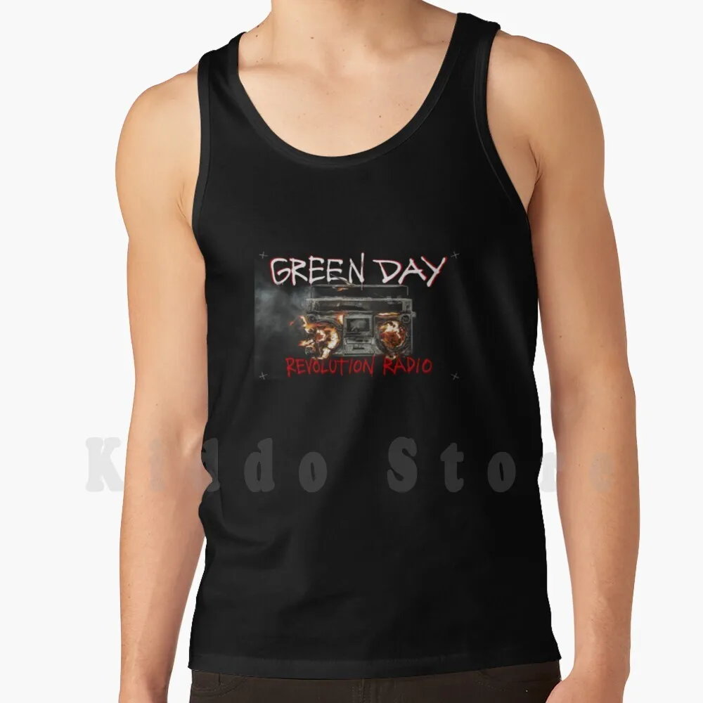 Camisetas sin mangas Revolution Radio, chaleco 100% algodón, Green Revolution Radio Day Band Fire Elmonoverde