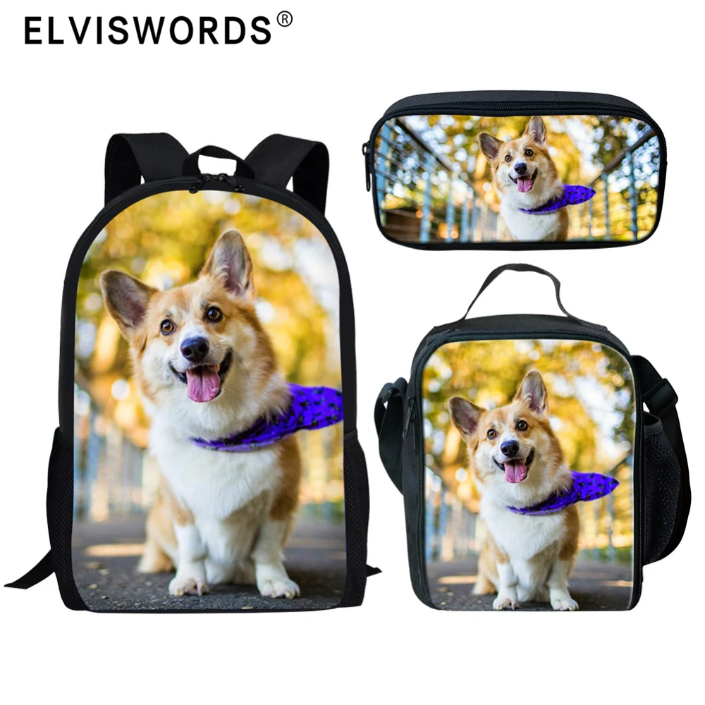 Mochilas escolares Welsh Corgi Pembroke con estampado para niñas, morral ortopédico para adolescentes, conjunto de 3 unids/set