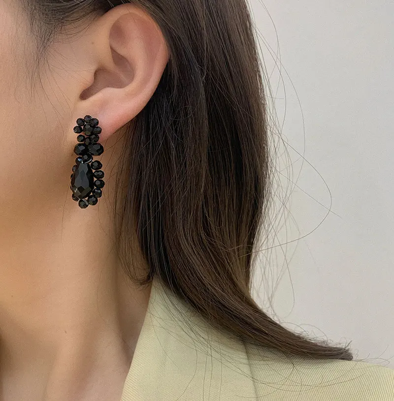 HangZhi New Korean Resin Color Stereoscopic Transparent Flowers Beaded Crystal Long Drop Earring For Women Girl Hot Jewelry Gift