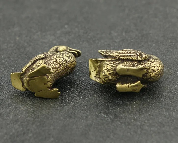 Antique Handmade Brass Miniature Couple Duck Ornament DIY Craft Desktop Decoration A3955