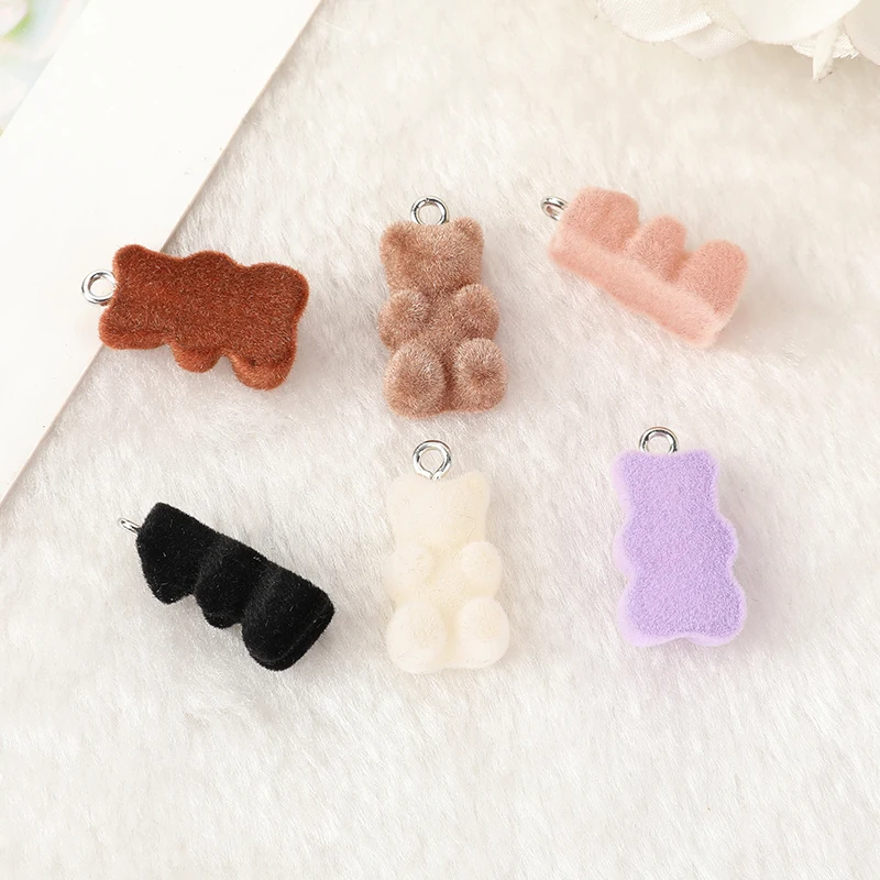 10Pcs Velvet Gummy Bear Charms Flatback Resin Pendant Jewlery Findings For Earring Necklace Diy Making