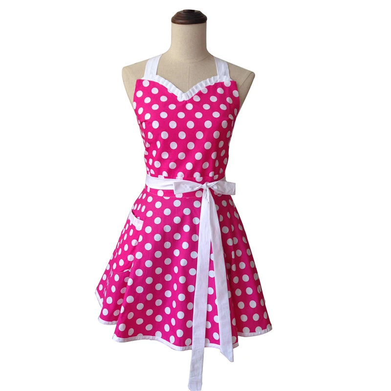 Bodecin Sweetheart Polka Dot Retro Kitchen Apron Woman Cotton Cooking Salon Avental de Cozinha Divertido Pinafore Apron Dress