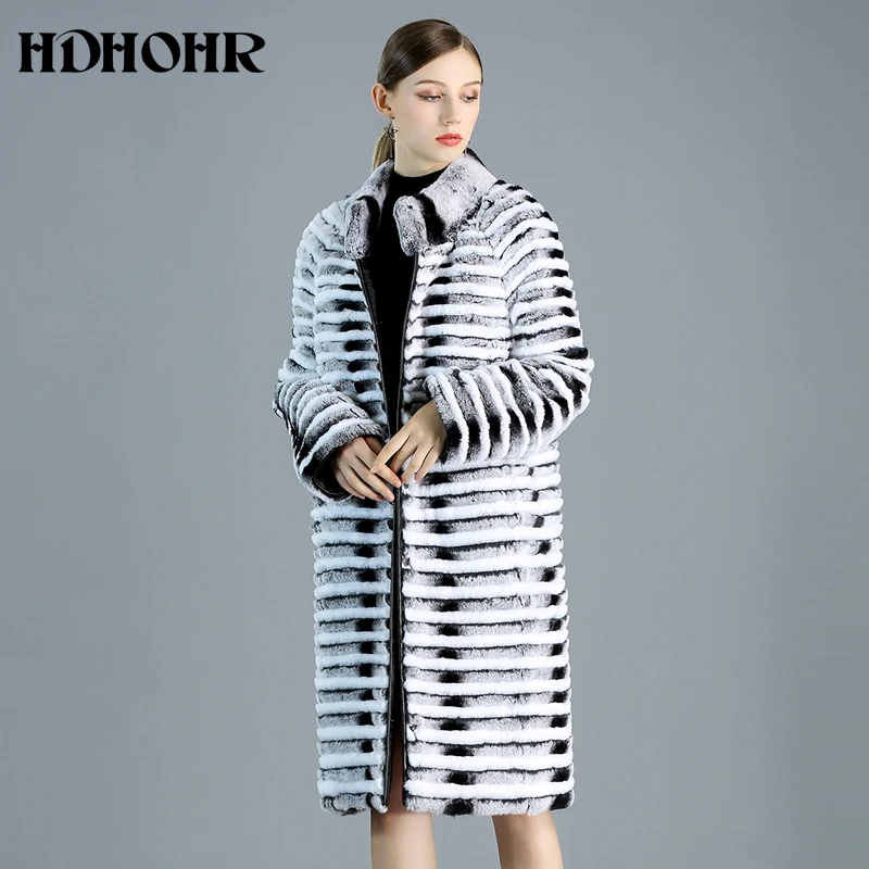 HDHOHR 2024 New High Quality Rex Rabbit Fur Coat Women With Down lTwo Side to Wear Natural Rex Rabbit Fur Jacket Female