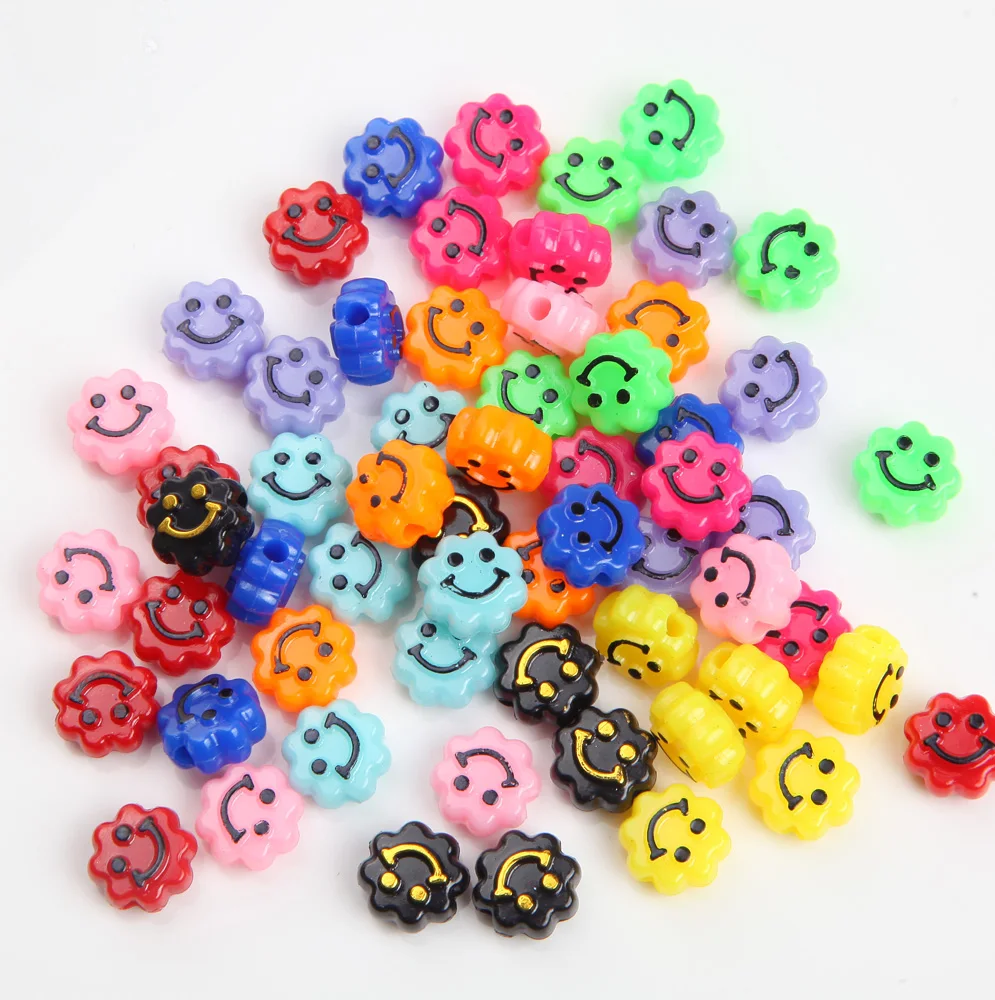 50PCS 10mm smiling face Beads Mixed color Septal bead Diy Earrings Supplies Charms Jewelry Making Bracelet Acrylic Accessories