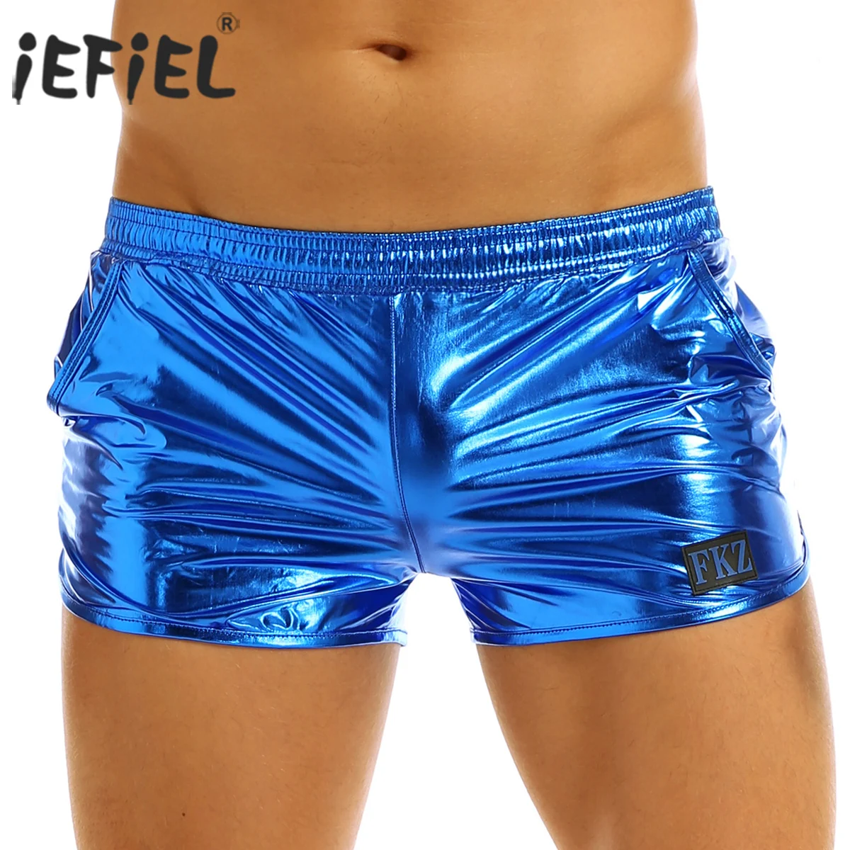 

Mens Shiny Metallic Boxer Shorts Night Club Party Jockstraps Swim Shorts Clubwear Costume Male Swimming Trunks Sporty Pants