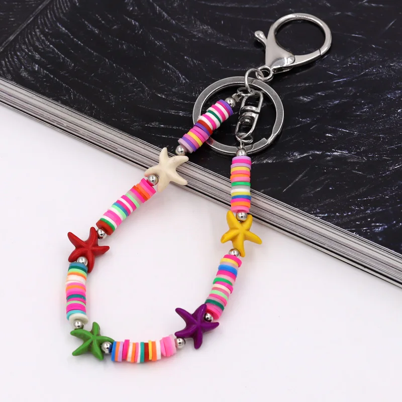 Bohemian Handmade Jewelry Keychain Colorful Clay Crystal Stone Beaded Chain Trendy Women's Bag Pendant Car Keychain Gifts