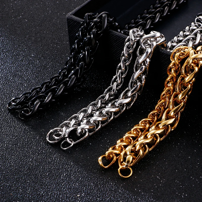 KALEN 8mm  10mm Width Chain Bracelet 16-25cm GoldBlack Link Chain Bracelets for Women Men Fashion Jewelry