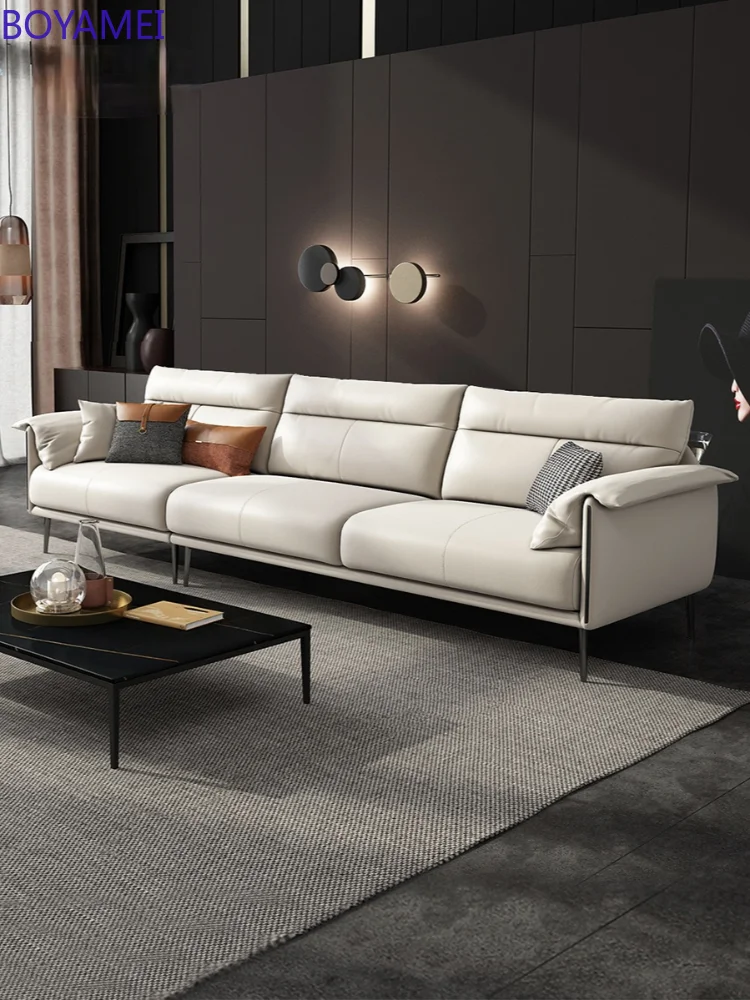 Italian light luxury leather sofa living room small family imported leather art sofa