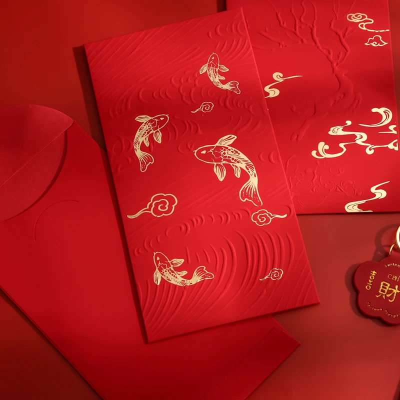 Yoofun 3 Pcs Happy Every Year Series New Year Red Envelope Embossing Craft Bronzing Greeting Card Wedding Party Holiday Supplies