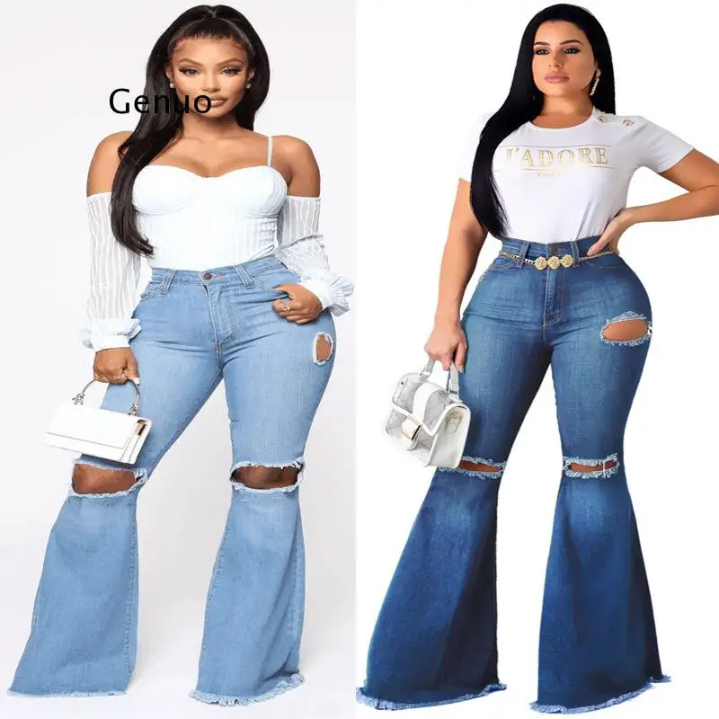 Cao Cấp Nữ Bạn Trai Phong Cách Quần Jean Lỗ Thời Trang Quần Denim Cổ Vintage Rời Phá Hủy Rộng Chân Váy Jeans Quần