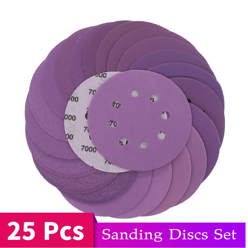 25 Pcs Sanding Discs Set 5 Inch 8 Hole Hook and Loop 1000-3000 Grit Sandpaper for Orbital Sander Woodworking Automotive Sanding