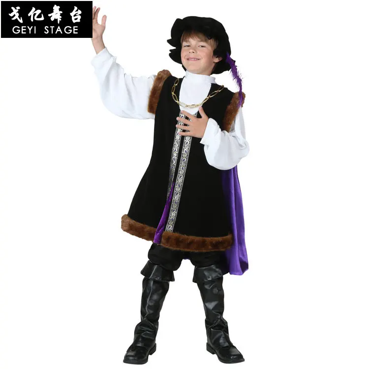 Renaissance-viktorianisches Junge Prinz König Kostüm Palace Medieval Kostüm Kinder Erwachsene Phantasie Halloween Cosplay Edle Retro Mantel