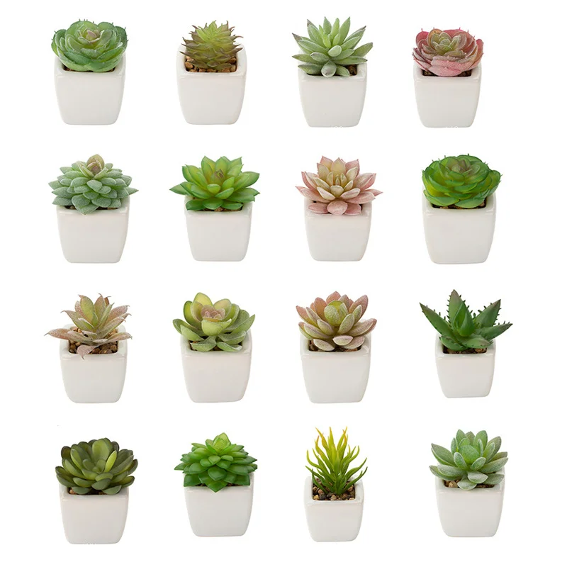 Succulents Artificial Plants In Pot Bonsai For Home Decoration Salon Decor Plantas Artificiales Mini Fake Flower Plant Ornaments