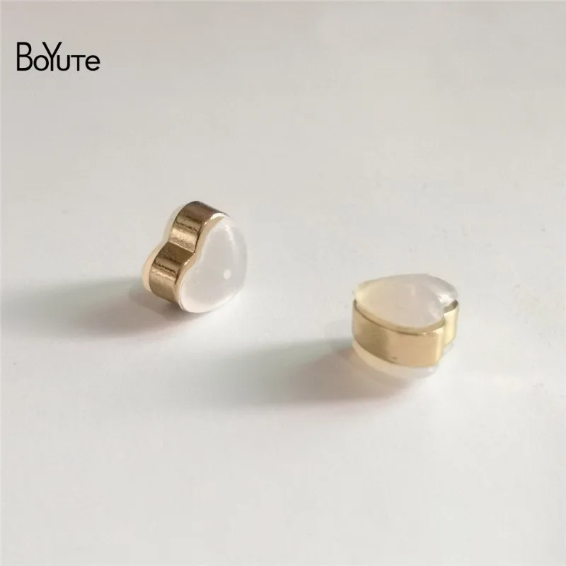 BoYuTe (30 buah/lot) 6*6.5*5mm anting bentuk hati punggung silikon anting sumbat belakang Diy komponen temuan perhiasan