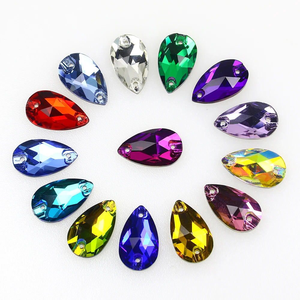 Teardrop Flatback Sew On Rhinestones For Needlework Applique Colorful K5 Glass Crystals Strass Sewing Gems Clothes Shoes Bags