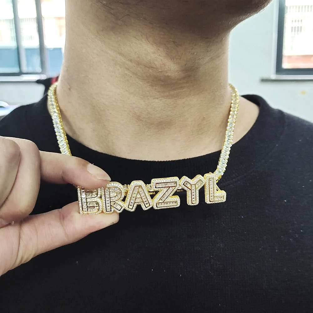 2021 New Custom Zirconia Necklace Diamond Necklace Men Hip Hop Name Necklaces Bling Bling Letter Necklace & Pendant  Hop Jewelry