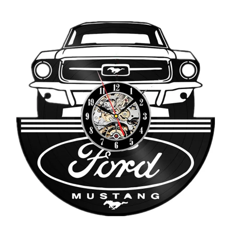 Ford Mustang Vinyl Record Wall Clock Modern Design Living Room Decoration Car Logo Hanging Clocks Wall Watch Home Decor Silent