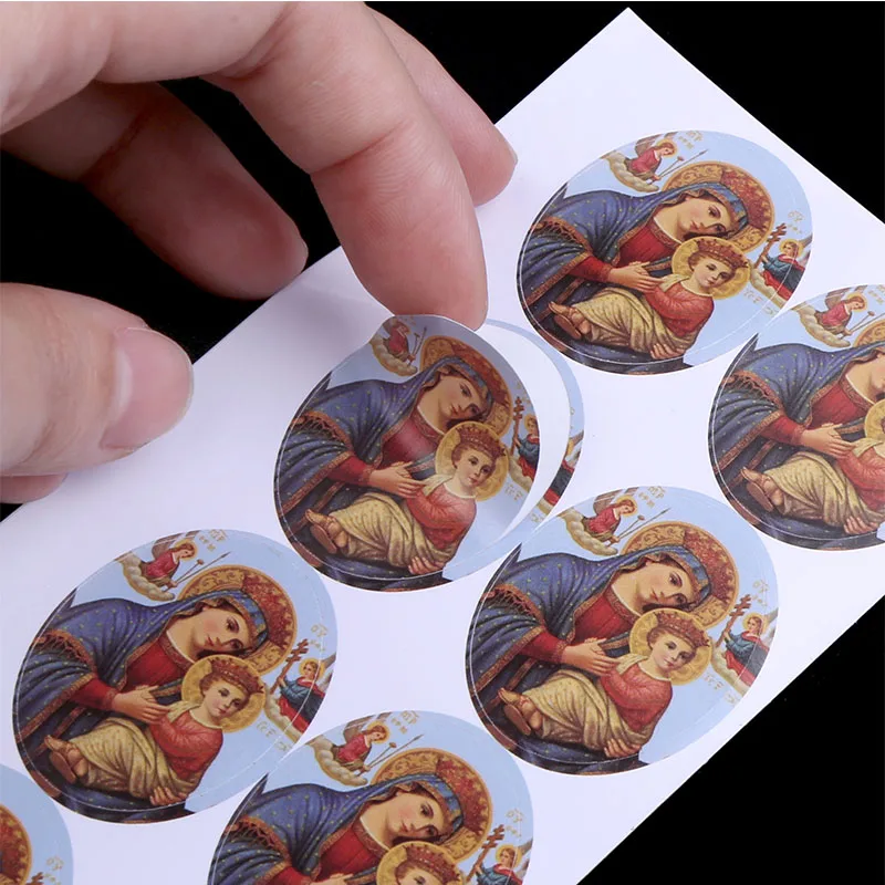 50pcs Oval Religious Catholic Saint Mary Sticker Accessories