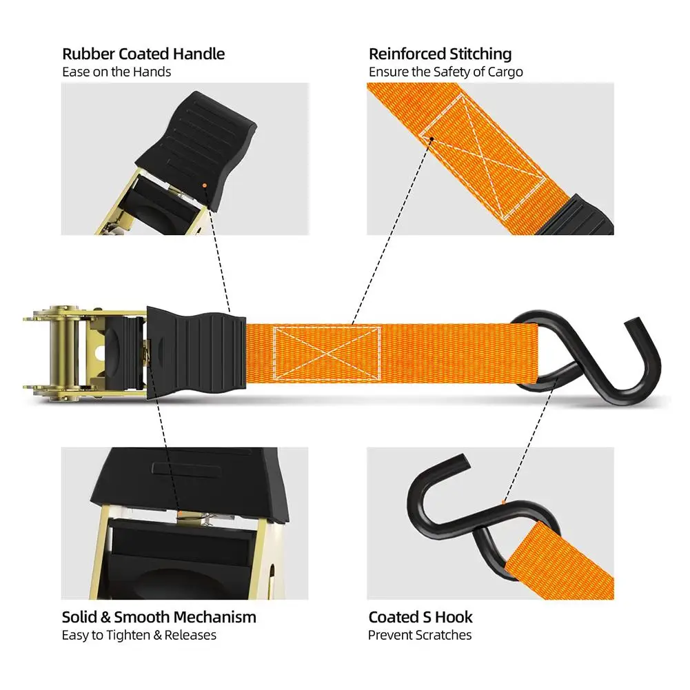 2Pcs 5 Meter Ratchet Straps Tie Down 2000 Pounds Claw Lorry Strap Lashing Polyester For Car Motorcycle Bike With Metal Buckle