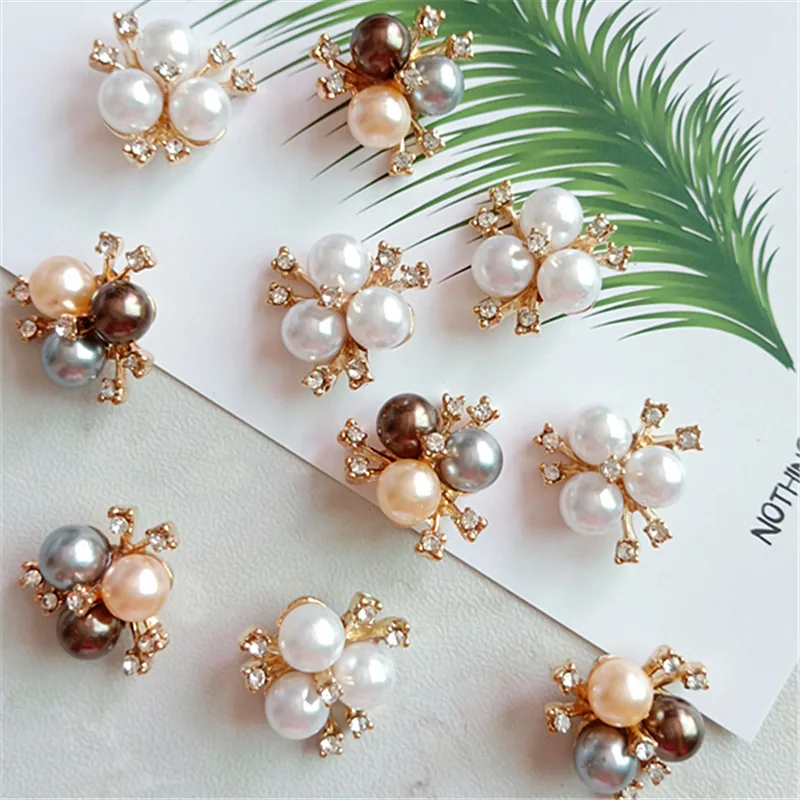 5 PCS Three-color Pearl Flower DIY Children's Hair Accessories Jewelry Accessories Clothes Hole Patch Hairpin Brooch Decoration