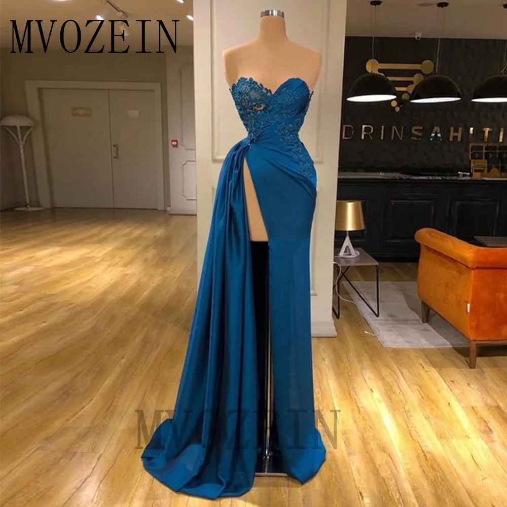 

Mvozein New Elegant Evening Dress Lace Embroidery Beaded Sweetheart Sleeves High Split Charming Prom Dresses robe de soiree