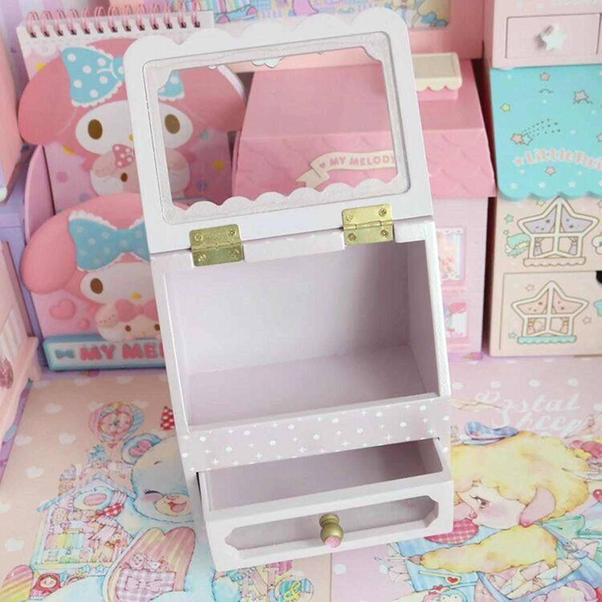 Cartoon Pattern Desktop Storage Box, Superimposed Drawer, Clamshell Mini Makeup Box, Korean Smiley Keys, Kawaii Storage Bins