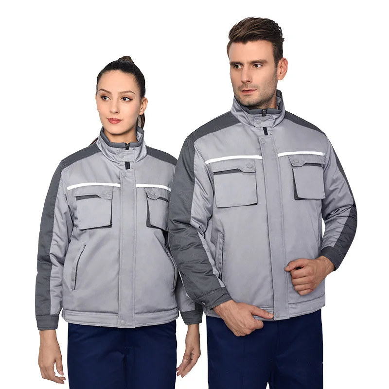 New Winter Reflective Work Clothing Men Women Warm Jacket Padded Thicken Machine Repair Workshop Overcoat Wear Resistant Uniform