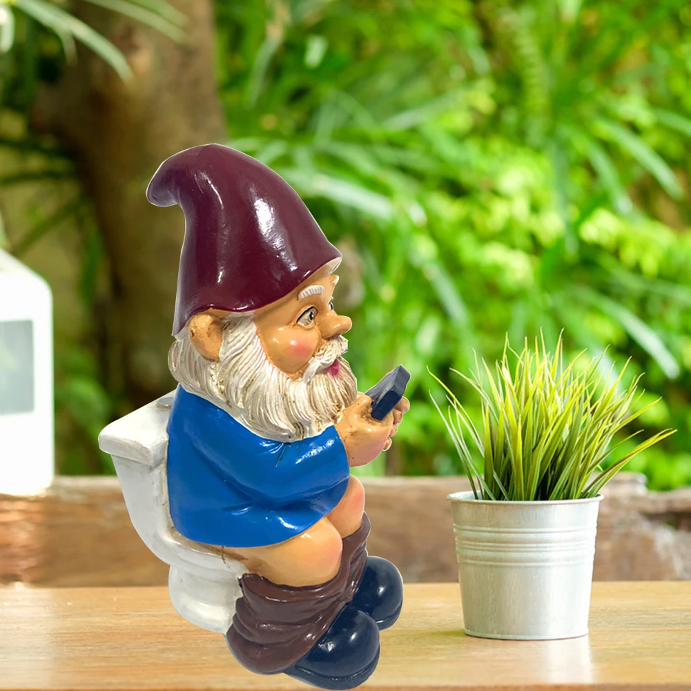 3D Dwarf toaleta zagraj w telefon statua niegrzeczny ogród Gnome figurki dekoracja Mini lalka z żywicy statua rzemiosło na trawnik ogrodowy wystrój