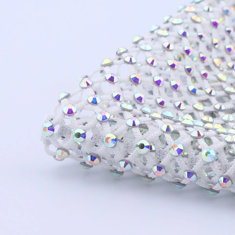 

30x40cm Crystal AB Flatback Rhinestone White Mesh SS10 Strass Applique Decor Sewing Elastic Trim Fabric Flatback Nail Art Stones