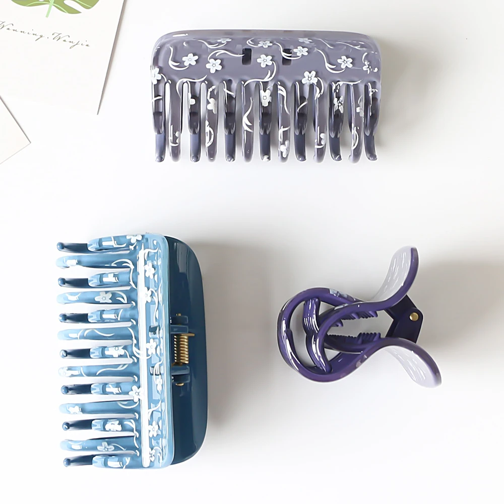 Jepit Rambut Besar Jepit Rambut Kuncir Kuda Plastik Klem Rambut Jepit Rambut Wanita Jepit Rambut Kepiting Cetak Elegan Aksesori Rambut Rias