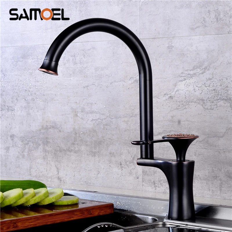 Creative design deck mount brass antique black kitchen sink faucet mixers rotating sink cold hot water tap B3359