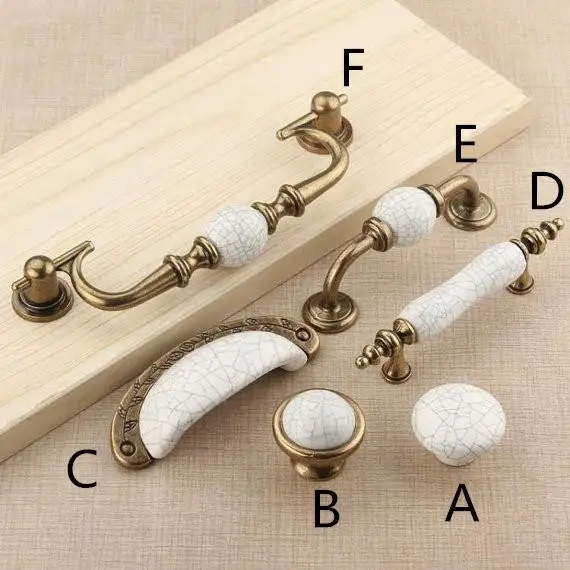 1 Pc Ceramic Knobs Pulls Dresser Drawer Knob Pull Handles Cabinet Door Handle Pull Antique Bronze White Crack Porcelain