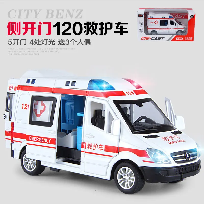 Real 1:32 alloy diecast ambulance car policecar music light mini car toy collection model gift