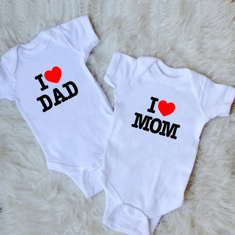 I Love MOM/DAD Print Infant Toddler Baby Girl Boy Romper Jumpsuit Clothes Shirt Cotton Summer Baby Clothes