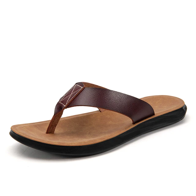 Summer Men Flip Flops Slippers Leather Light Comfortable Beach Flats Indoor Sliper Outdoor Men s Flip Flop Chanclas Hombre Piel AliExpress