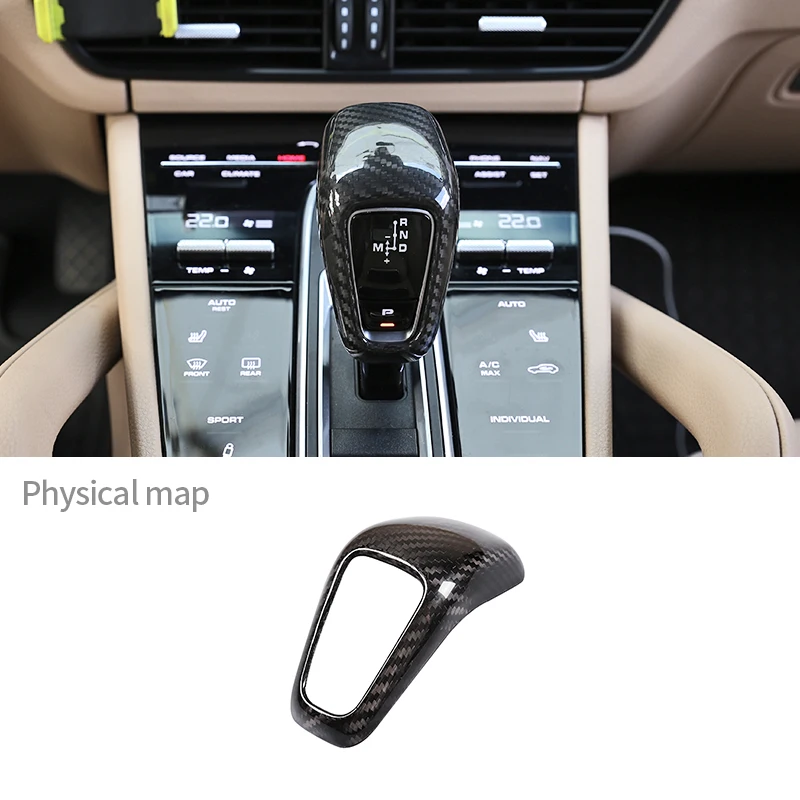 Car Interior Modeling Gear Head Knob Cover  For Porsche Cayenne 2018 2021 Real Carbon Fiber Trim Accessories Gearshift Cover