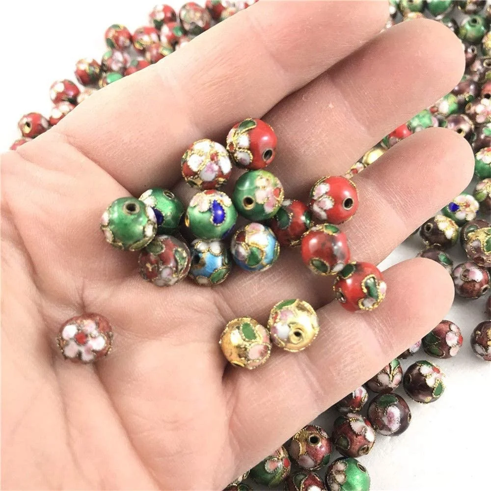 20PCS Cloisonne Enamel Beads Spacer Loose Metal Beads Jewelry Accessories for DIY Jewelry Making Bracelet Necklace(Mixed 8mm)