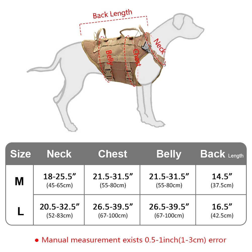 Durable Nylon Dog Harness Tactical Military Working Dog Vest No Pull Pet Training Harnesses Vest for Medium Large Dogs M L