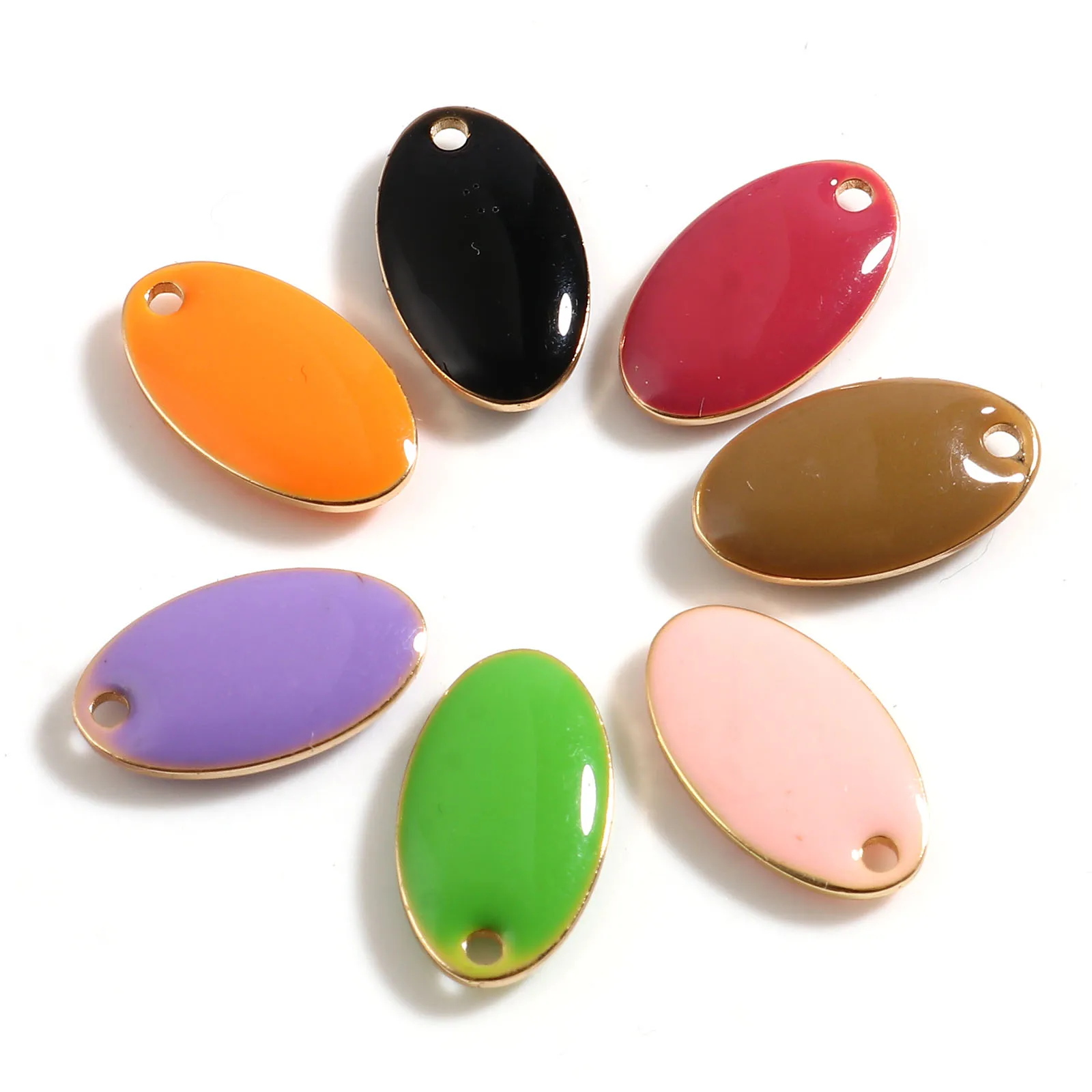 10 PCs Enamelled Sequins Charms Pendant For Pendant Necklace DIY Jewelry Making Coolorful Oval Charms Bracelet DIY Craft