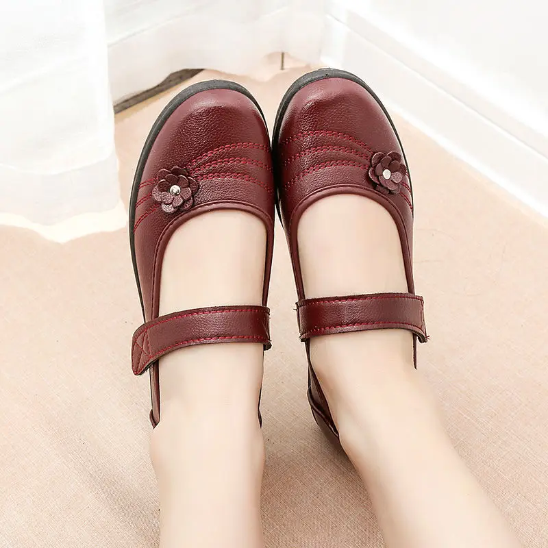 Female Leather Flats Ankle Strap Black Loafers Womens Casual Loafer Outdoor Shoes Woman Leather Shoes