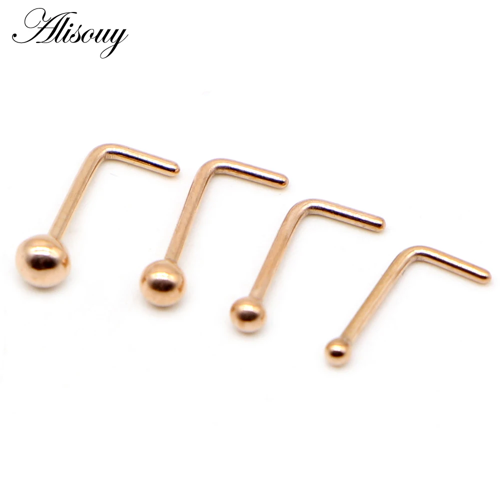 Alisouy 1PC 1.5/2/2.5/3mm 20G Nose Stud Steptum Nose Studs Hooks Stainless Steel Bar ball Pin Nose Rings Body Piercing Jewelry