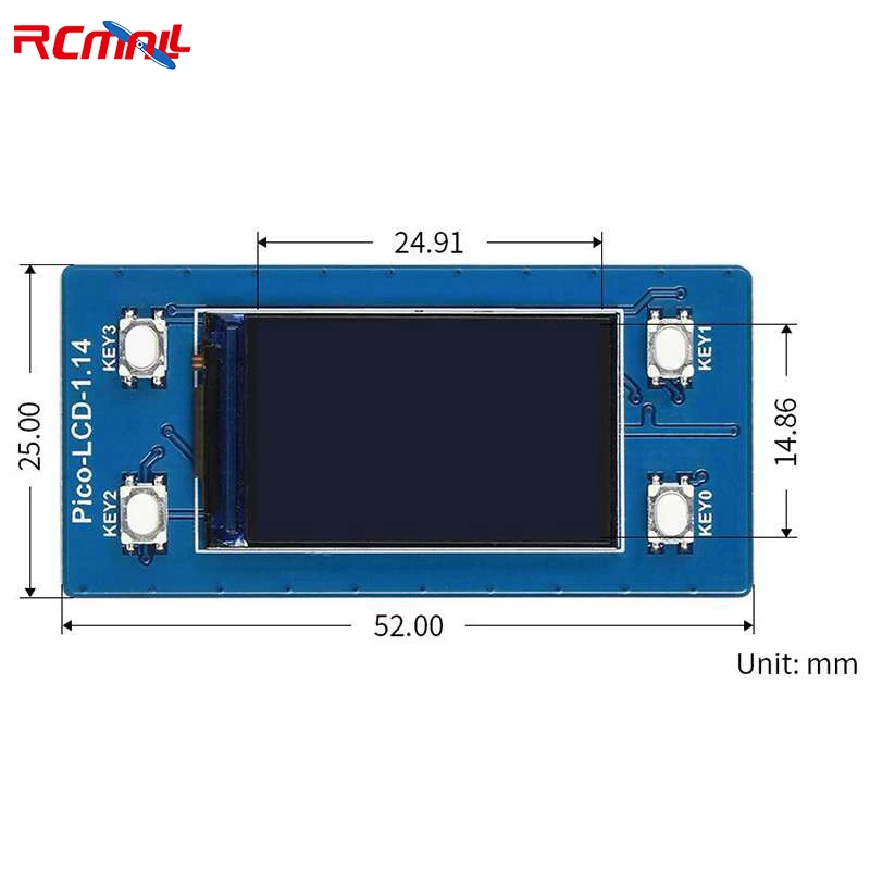 RCmall 1.14/1.3 cal moduł wyświetlacza LCD dla Raspberry Pi Pico 65K kolorów 240 × 135 SPI/64 × 128 SPI/I2C