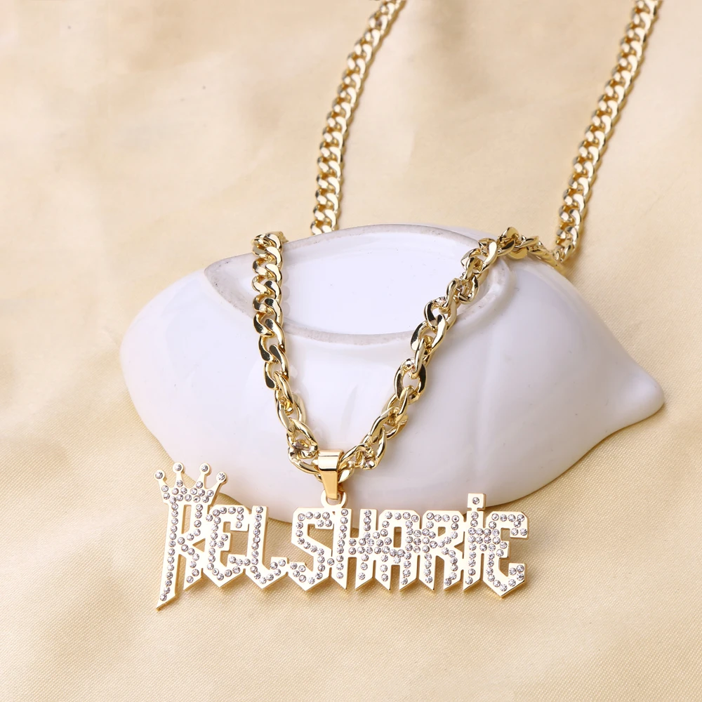 DOREMI Cuban Chain Custom Name Necklace  Iced out Personalized Name Necklaces for Women Stainless Steel Custom Jewelry