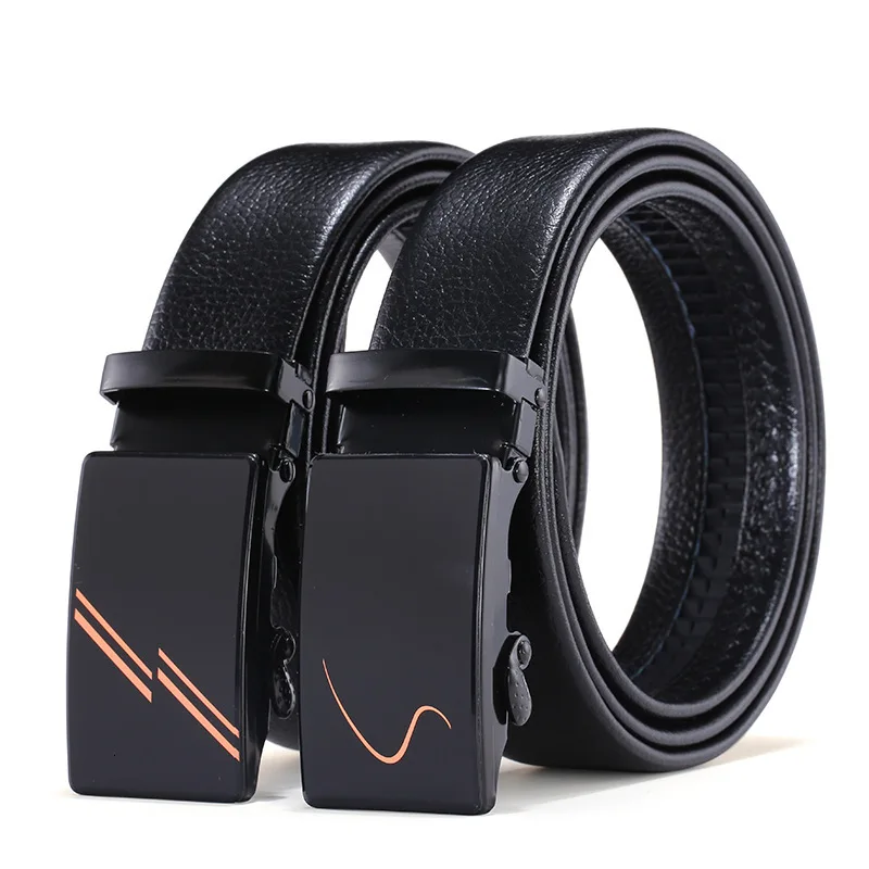 Peikong Mens Fashion Belt PU Leather Automatic Buckle Men Black Belt Designer Popular Casual Business Male Belts Luxury 3.5 CM