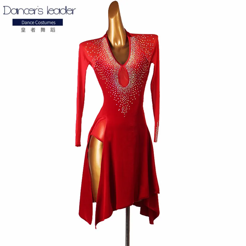 

High-end Latin dance practice dress Turtleneck Diamond Sleeveless Costume Lombard Chacha Stage Competition Performance Costume