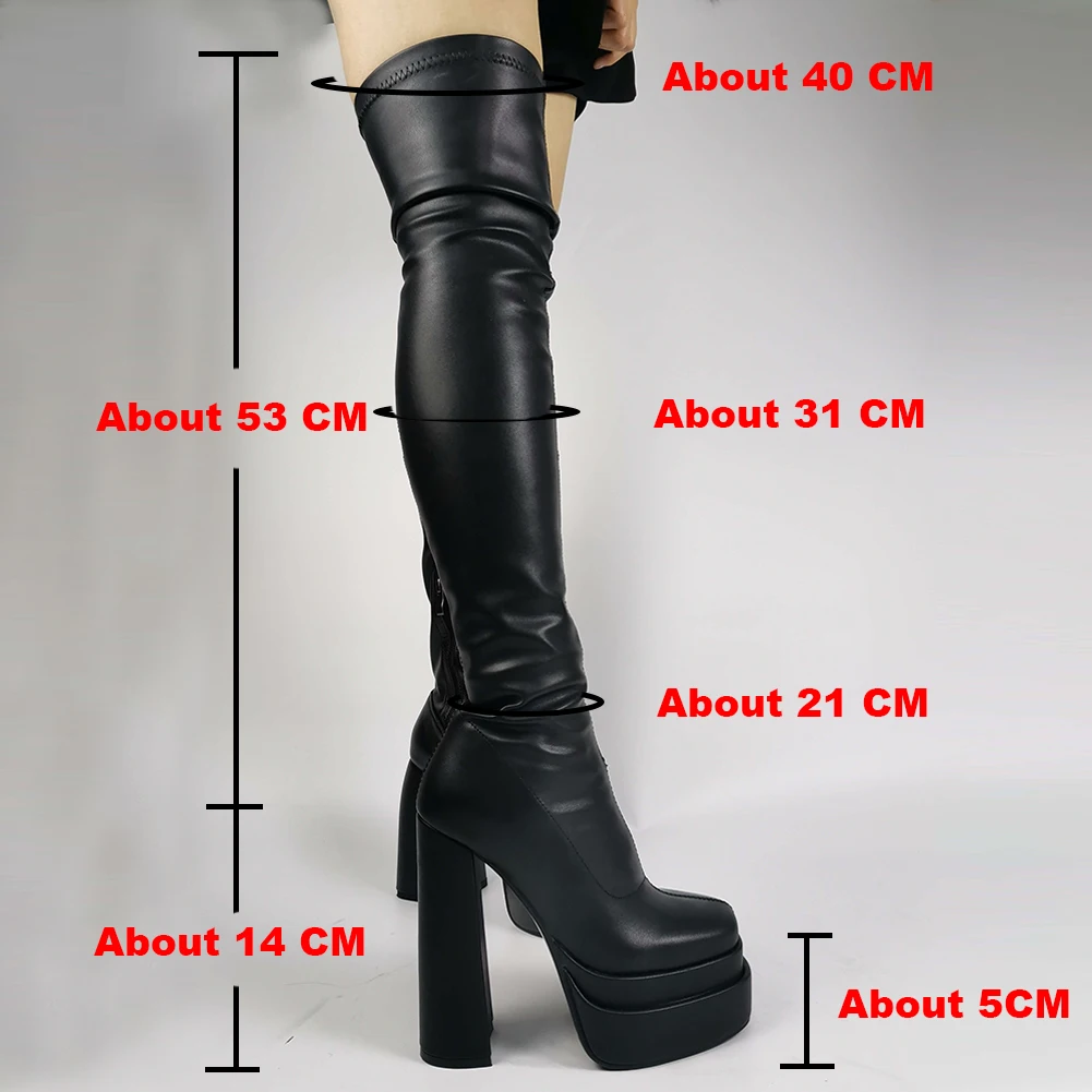 Sexy Ladies Platform Brand Elegant Long Thigh High Boots For Women Goth Stretch Elastic Thick High Heels Over The Knee Boots