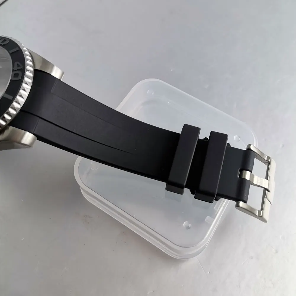 40mm Watch Case Fit for NH35A NH36A Curved End Rubber Strap Cyclops Sapphire Glass Unidirectional Bezel