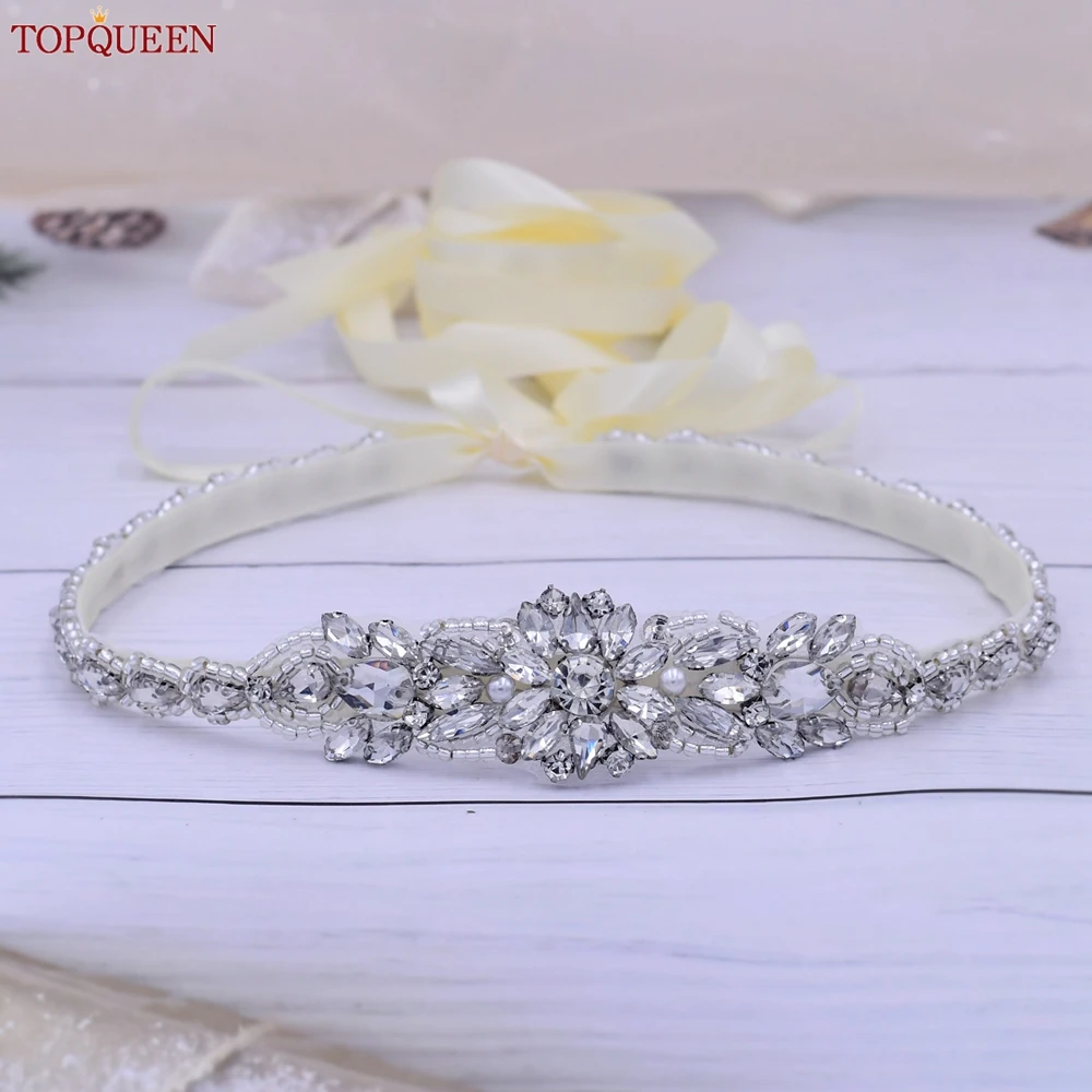 

TOPQUEEN S385 Silver Rhinestone Belt Luxury Bridal Wedding Dress Sash Women'S Party Prom Decoration Girdles Diamonds Applique