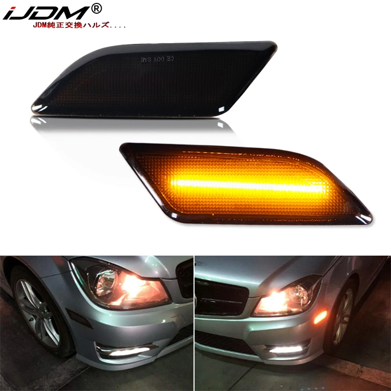 iJDM  Amber Full LED Front Side Marker Light For Mercedes W204 LCI C250 C300 C350 Sedan/Coupe Turn Signal Light Lamp 2012-2014