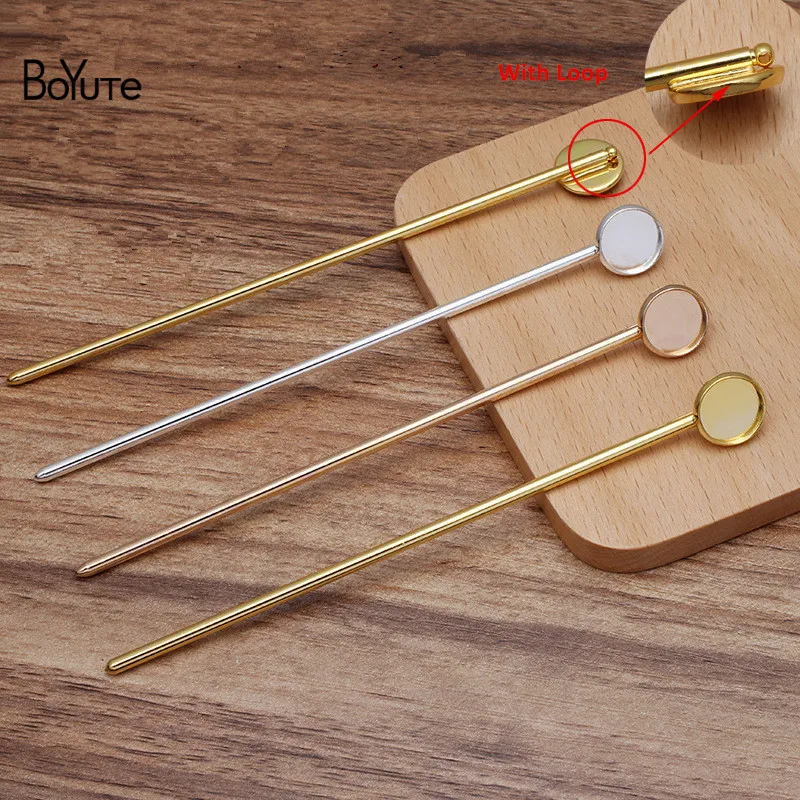 BoYuTe (10 Pieces/Lot) 3*128MM Metal Brass Hair Stick Welding 12MM Blank Base Diy Handmade Hair Accessories